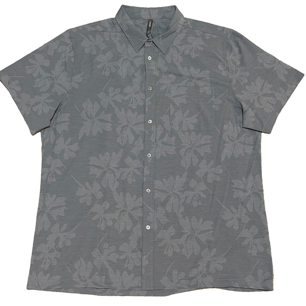 Vuori Short Sleeve Bridge Button Down Mens 2XL V184 Dusty Blue Floral Print